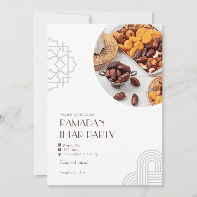 Brown White Minimalist Ramadan Iftar Party Invitation (Front)
