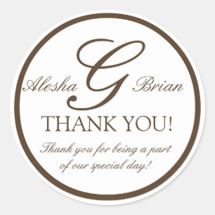 Brown White Monogrammed Wedding Favour Sticker