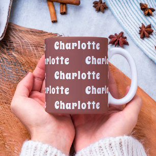 Brown white name pattern coffee mug