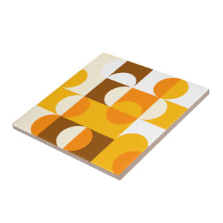 Brown White Orange Yellow Half Circles Pattern Ceramic Tile