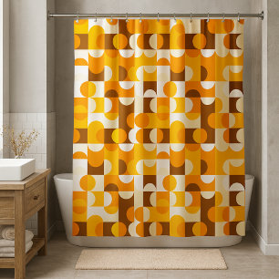 Brown White Orange Yellow Half Circles Pattern Shower Curtain