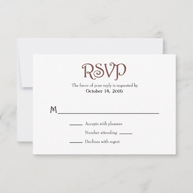 Brown White Plain Simple Wedding RSVP Cards (Front)