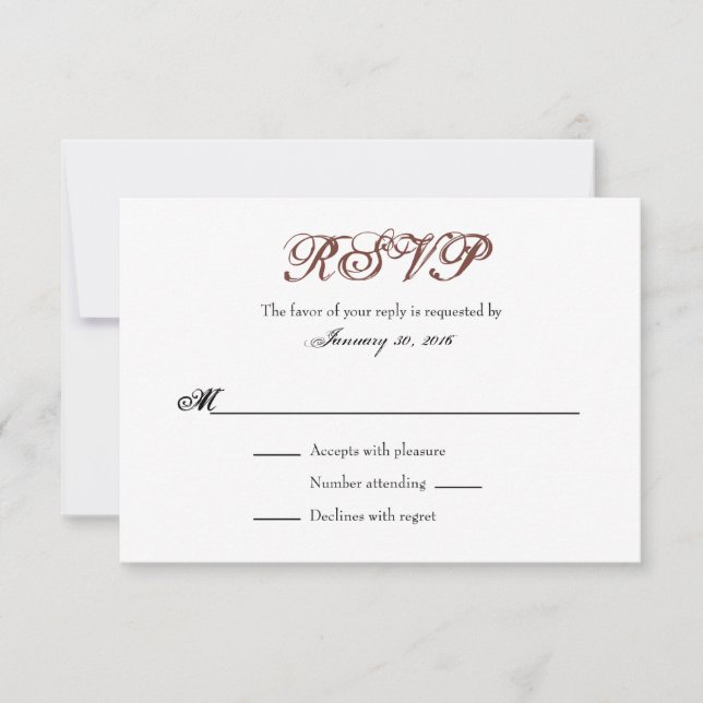 Brown White Plain Simple Wedding RSVP Cards (Front)