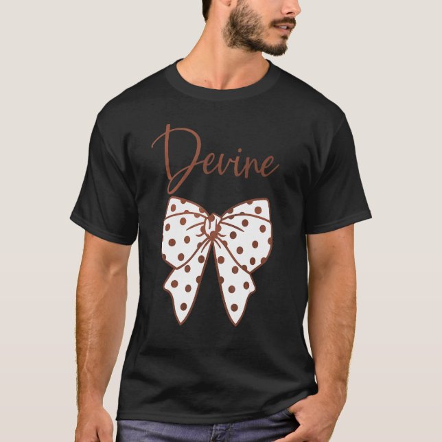 Brown & White Polka Dots Bow Devine T-Shirt (Front)