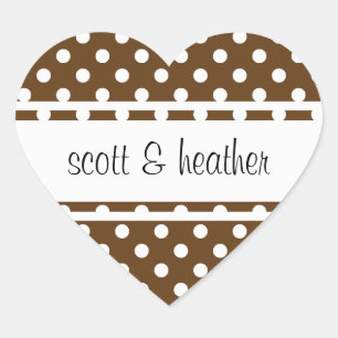 Brown & White Polka Dots Heart Sticker