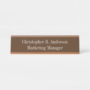 Brown White Professional Business Corporate Desk Name Plate