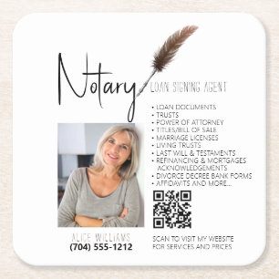 Brown & White QR Code Notary Promotional Square Paper Coaster