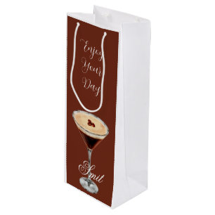 Brown & White Retro Minimalist Wine Gift Bag