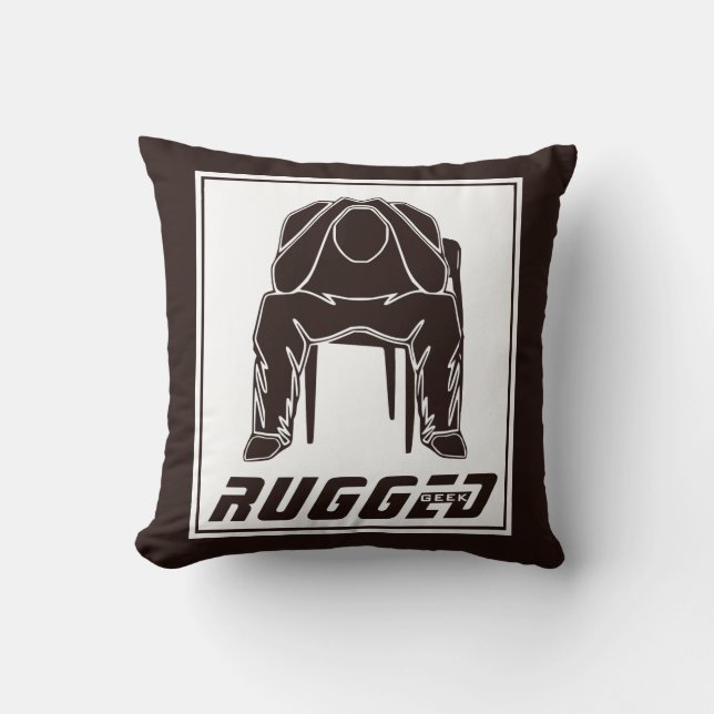 brown white Rugged Man Holding Head | Thinking Man Cushion (Front)