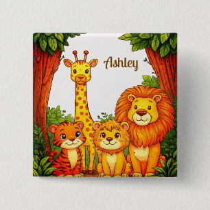 Brown White Safari Animals Watercolor 15 Cm Square Badge