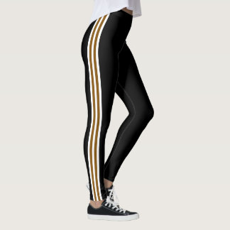 Brown White Side Stripe Black Leggings Your Colour