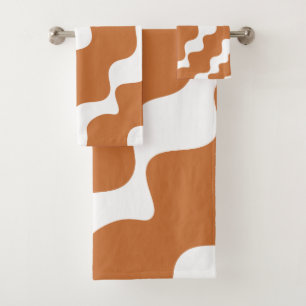 Brown white slanting waves pattern  bath towel set