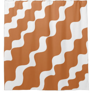Brown white slanting waves pattern shower curtain