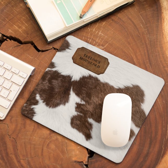 Brown White Spotted Faux Cow Fur and Leather  Mouse Pad (Creator Uploaded)