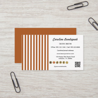 Brown White Stripes QR Code Social Media Icons Business Card