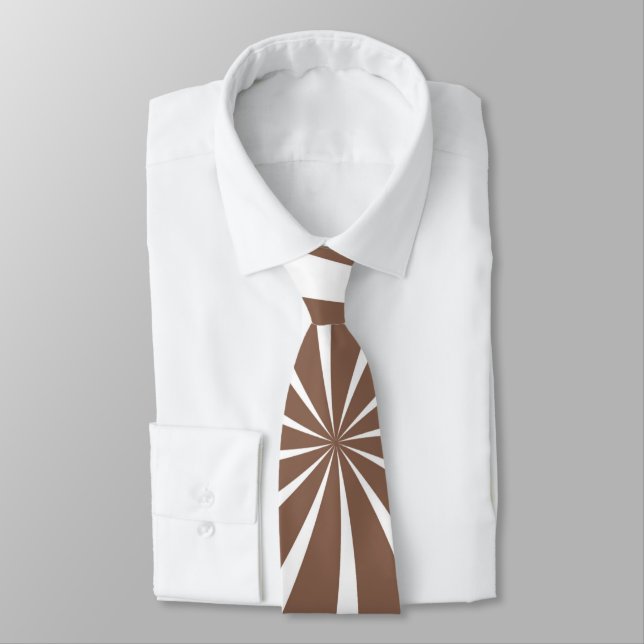 Brown & White Sunray Pattern Neck Tie (Tied)