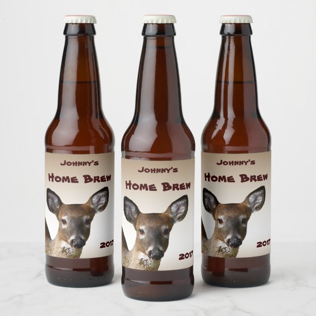 Brown White-Tailed Deer Nature Beer Label (Bottles)