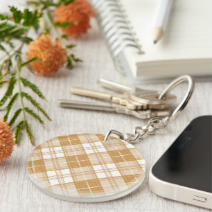 Brown White Tartan Pattern yxm0uat9 Key Ring