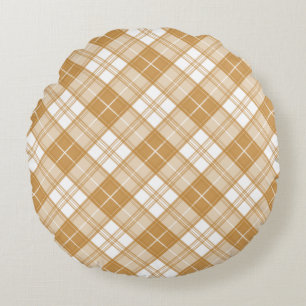 Brown White Tartan Pattern yxm0uat9 Round Cushion