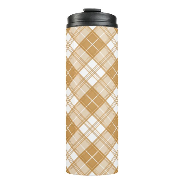 Brown White Tartan Pattern yxm0uat9 Thermal Tumbler (Front)