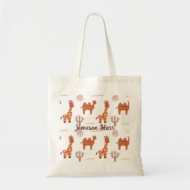 Brown White Toy Animal Cactus Camel Llama Tote Bag (Front)