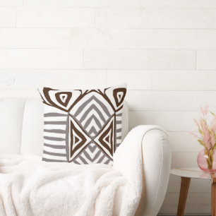 brown white Tribal Mud Cloth Pattern African Cushion