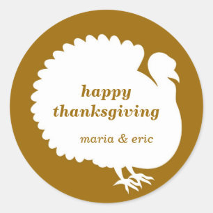 Brown white turkey happy thanksgiving custom favou classic round sticker