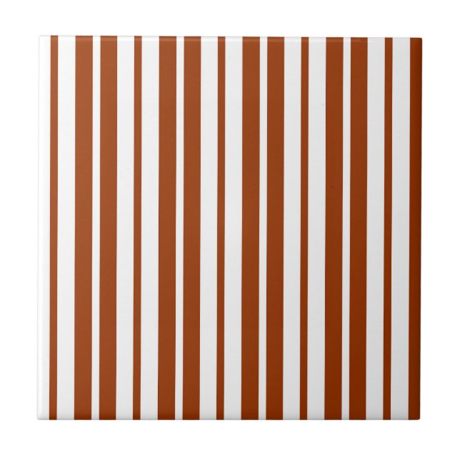 Brown White Vertical Stripes Pattern Ceramic Tile (Front)