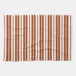 Brown White Vertical Stripes Pattern Tea Towel