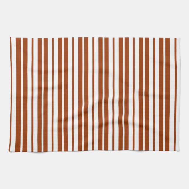 Brown White Vertical Stripes Pattern Tea Towel (Horizontal)