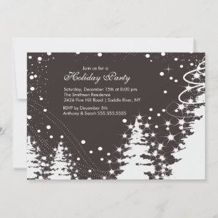 Brown & White Winter Holiday Party Invitation