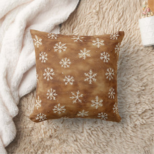 Brown White Winter Snowflakes Christmas Cushion