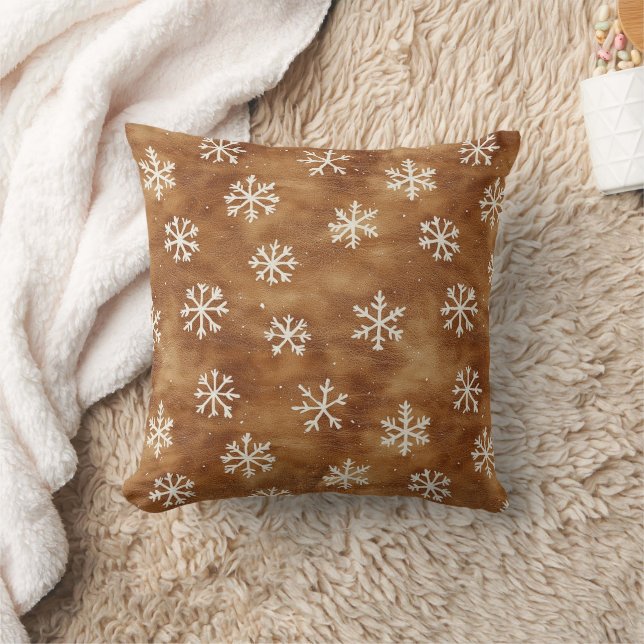 Brown White Winter Snowflakes Christmas Cushion (Blanket)