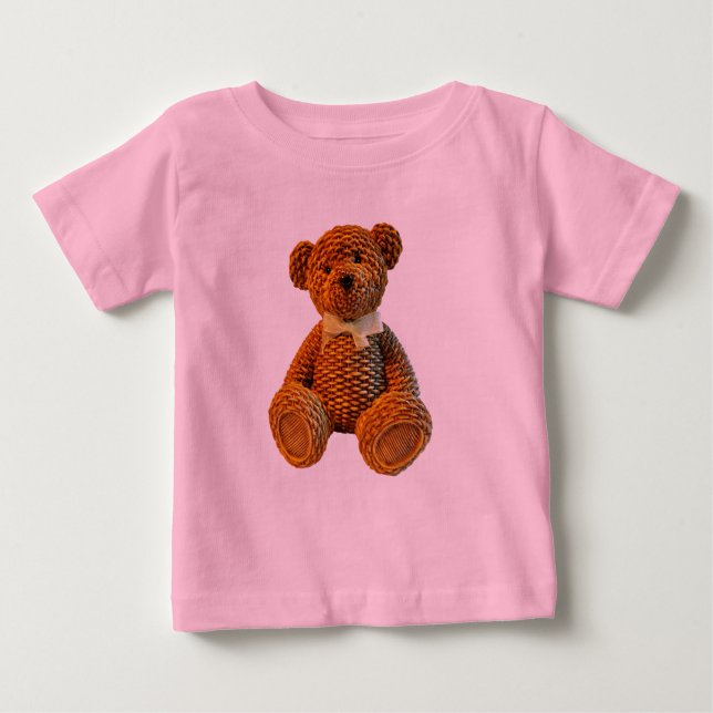 Brown Wicker Teddy Bear Baby T-Shirt (Front)