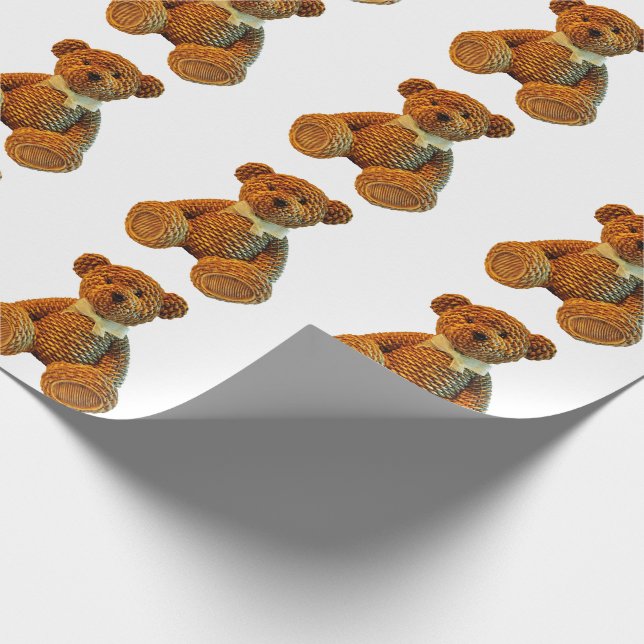 Brown Wicker Teddy Bear Wrapping Paper (Corner)