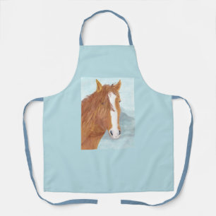Brown Wild Horse Blue Mountain Lake - acrylic. Apron