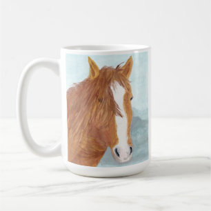 Brown Wild Horse Blue Mountain Lake - acrylic. Coffee Mug