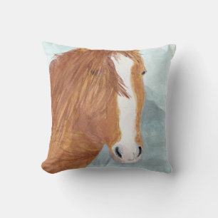 Brown Wild Horse Blue Mountain Lake - acrylic.   Cushion