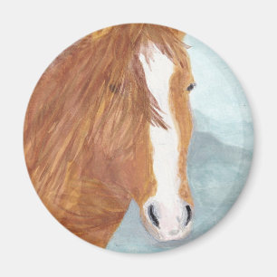 Brown Wild Horse Blue Mountain Lake - acrylic. Magnet