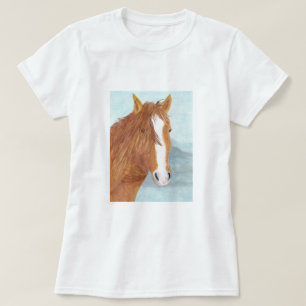 Brown Wild Horse Blue Mountain Lake - acrylic. T-Shirt
