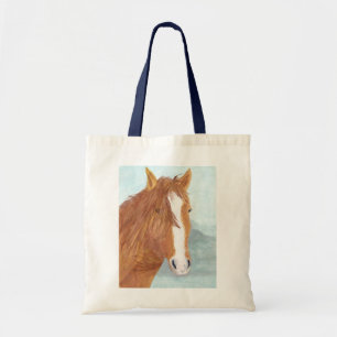 Brown Wild Horse Blue Mountain Lake - acrylic. Tote Bag
