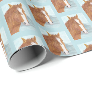 Brown Wild Horse Blue Mountain Lake - acrylic. Wrapping Paper