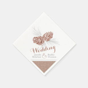 Brown winter pine cone art wedding paper napkins