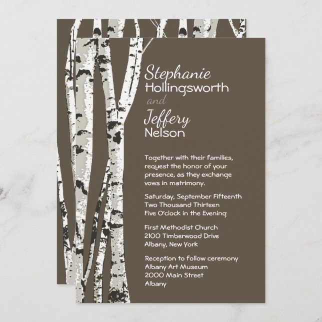Brown with Birch Trees Wedding Invitation (Front/Back)