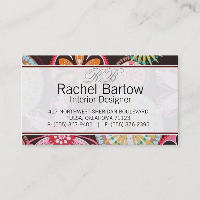Brown with colourful flowers business card (Front)
