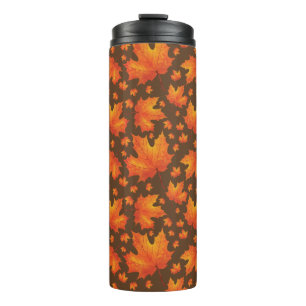 BROWN WITH ORANGE AUTUMN LEAVES THERMAL TUMBLER
