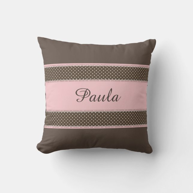Brown with Pink Personalized Throw Pillow (Front)