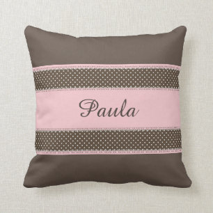 Brown with Pink Personalized Throw Pillow