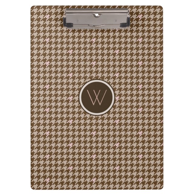Brown with Rose Gold Accent Houndstooth Clipboard (Front)