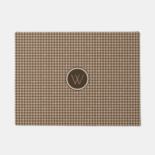Brown with Rose Gold Accent Houndstooth Doormat